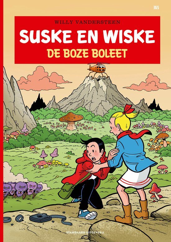 Avontuurlijke cover van Suske en Wiske in een fantasierijk landschap vol paddenstoelen en spanning.